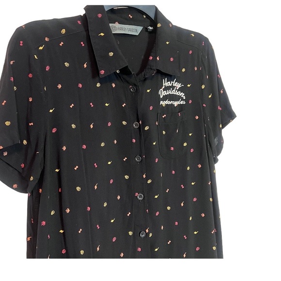 Harley Davidson Micro Skull Print Embroidered Logo Button Down Shirt size Small - Picture 4 of 12